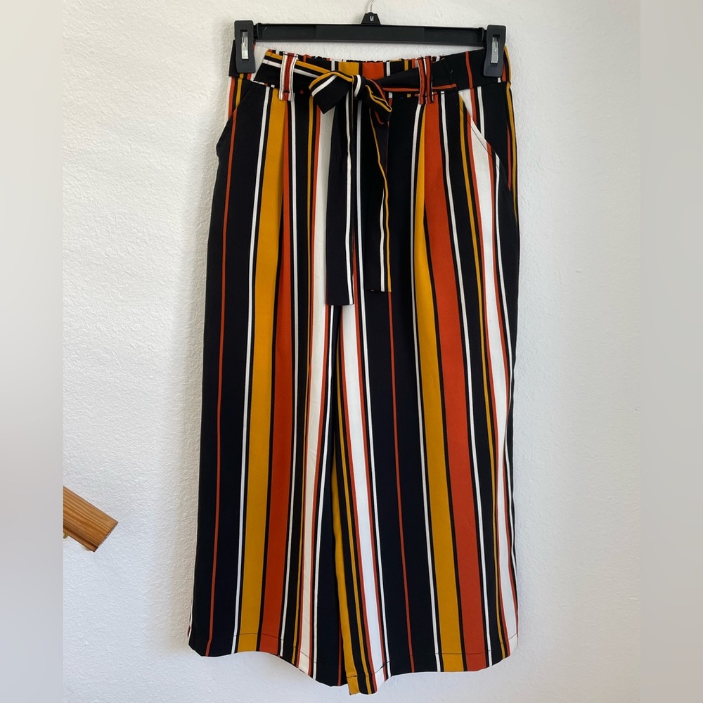 Zara Wide Legs Colors Stripes Culottes With Belt